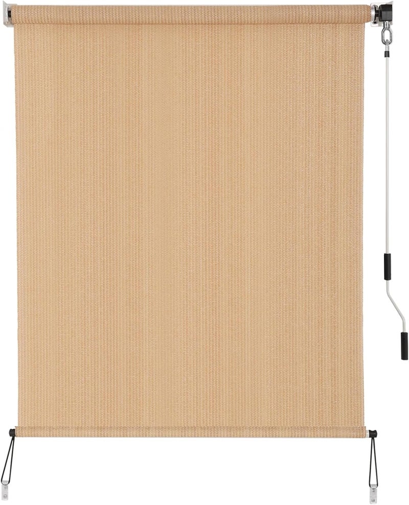 SEEYE Outdoor Sunshade Roller Shades 48" W x 96" H, Cordless Roll Up Shade Blinds Privacy Screen with 90% UV Protection, Exterior Patio Shade Cloth for Porch Pergola Balcony Windows, Walnut - Image 1